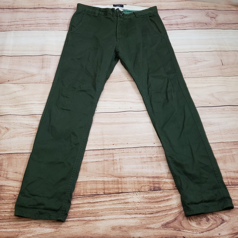 Matchstick Pants Mens 35x31 Green Straight Slim Chino Slacks Japanese Adult